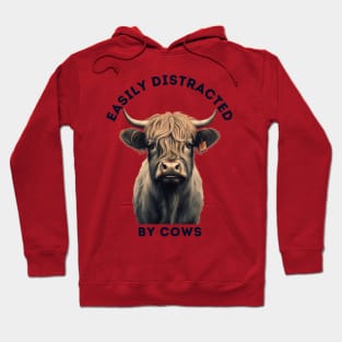 Easily Distracted by Cows Retro Design | Highland Cattle Lover Hoodie